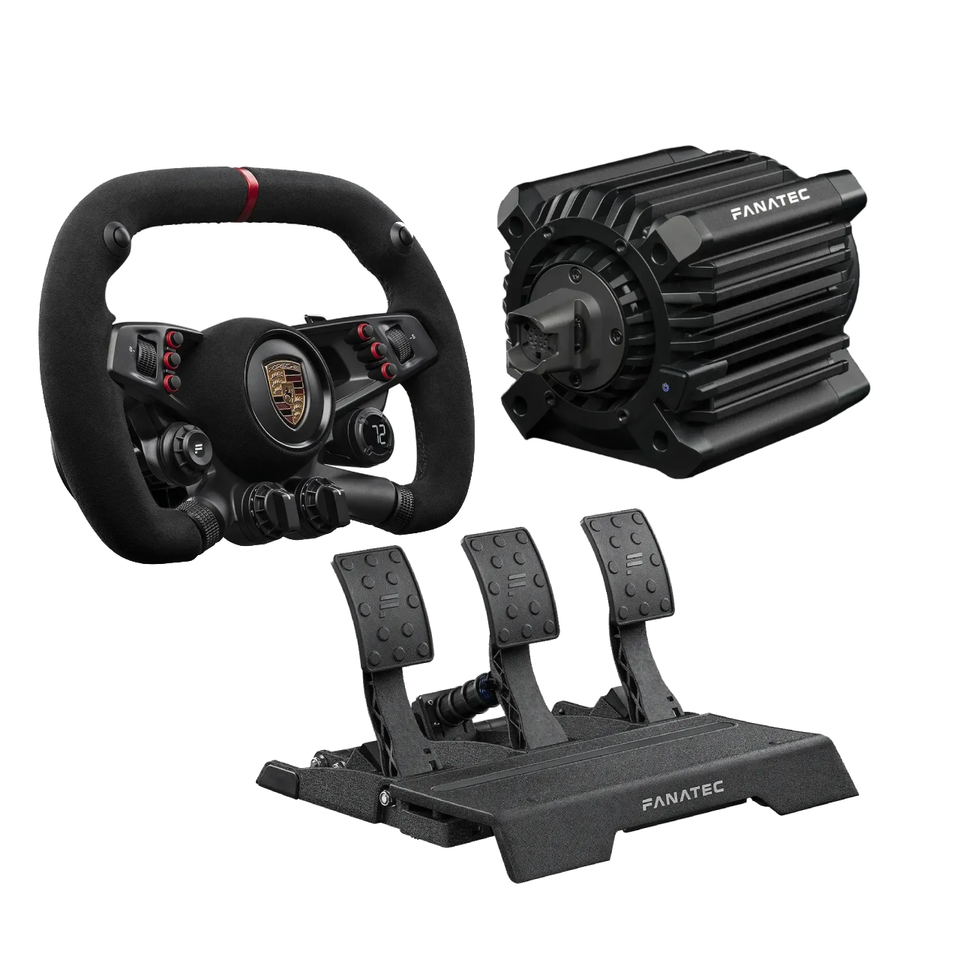 Bundle Fanatec DD+ 18NM Volante Porsche Vision Gran Turismo e Pedaleira CSL Elite Pedals V2