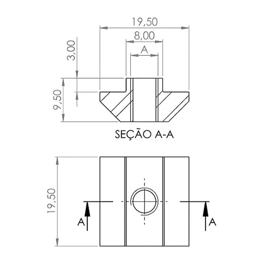 Porca T para perfil de alumínio - 10 und